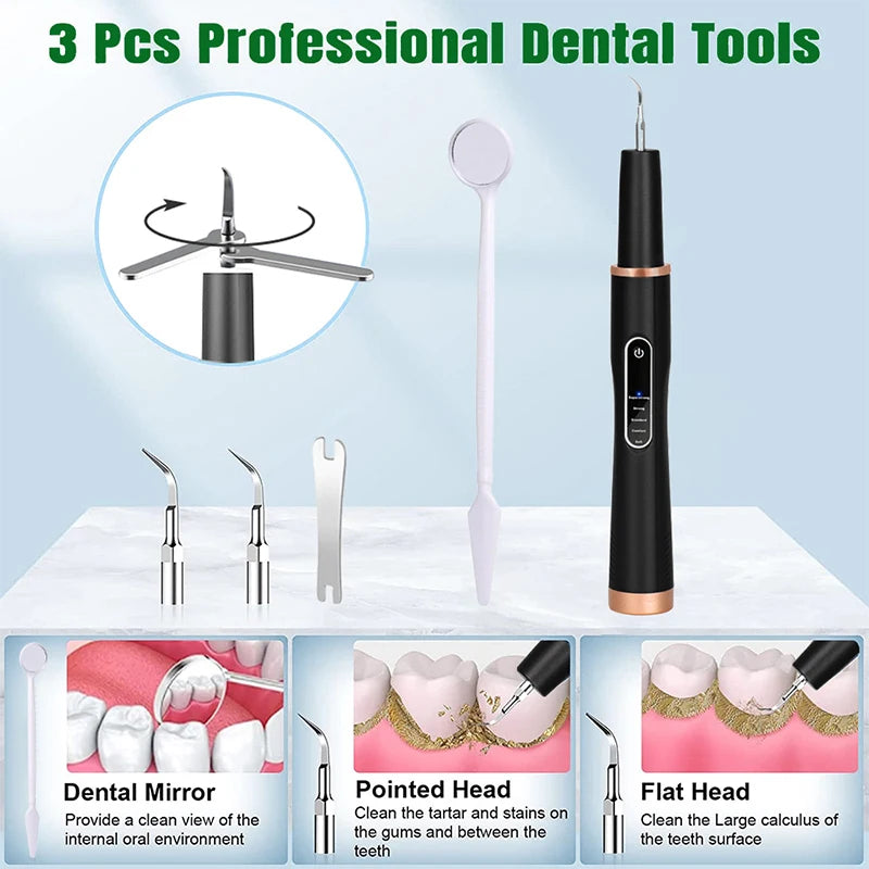Dental Scaler Ultrasonic Tooth Cleaner Stone Removal Electric Sonic Plaque Remover for Teeth Stain Tartar Calculus Whitening